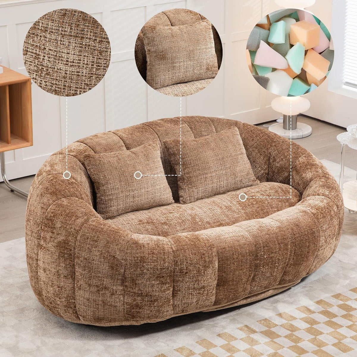 Zweisitzer Boneless Couch mit Memory Schaum – Braun