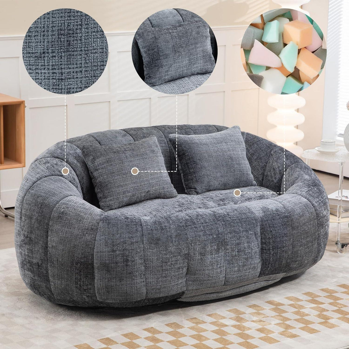 Zweisitzer Boneless Couch mit Memory Schaum – Grau