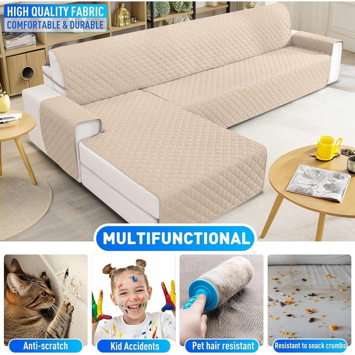 Wasserdichter L-Form Sofaüberwurf 4-Sitzer Beige