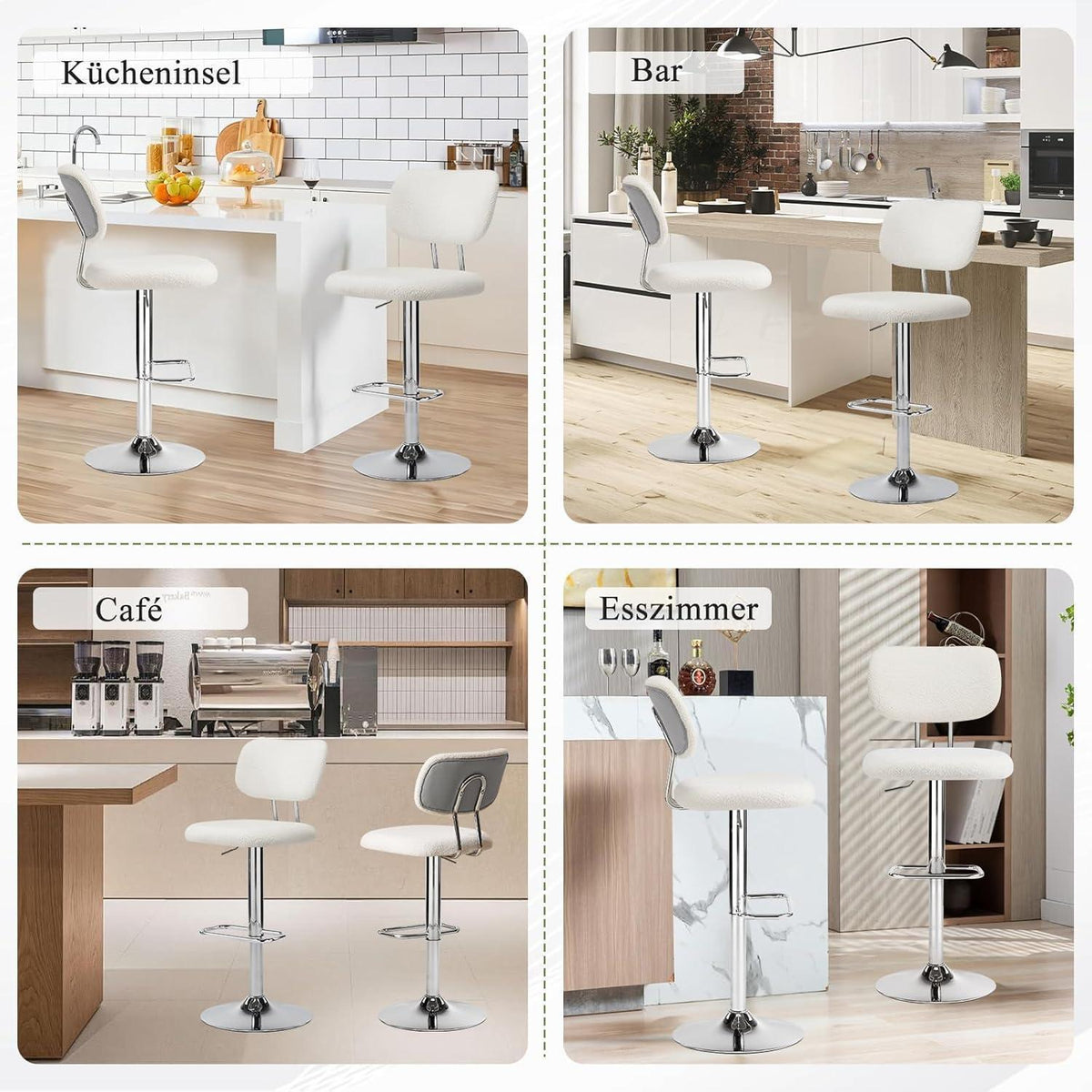Barhocker Set 2 Grau, Höhenverstellbar & 360° Drehbar