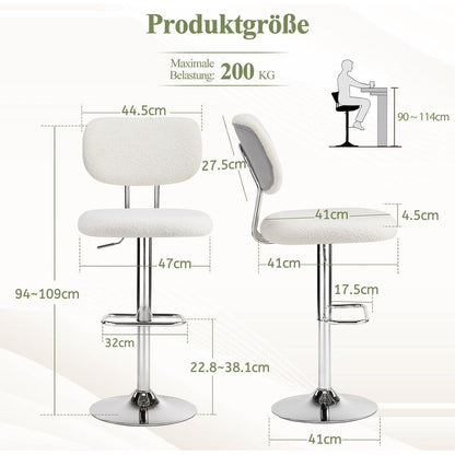 Barhocker Set 4er Grau, Höhenverstellbar & 360° Drehbar