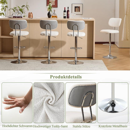 Barhocker Set 4er Grau, Höhenverstellbar & 360° Drehbar