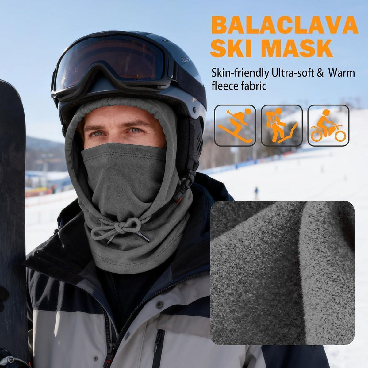 Sturmhaube Winter Warm Fleece – Unisex Skimaske Grau