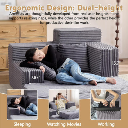 Schlafsofa Cord Grau – Komfortables Bettsofa für Wohnzimmer