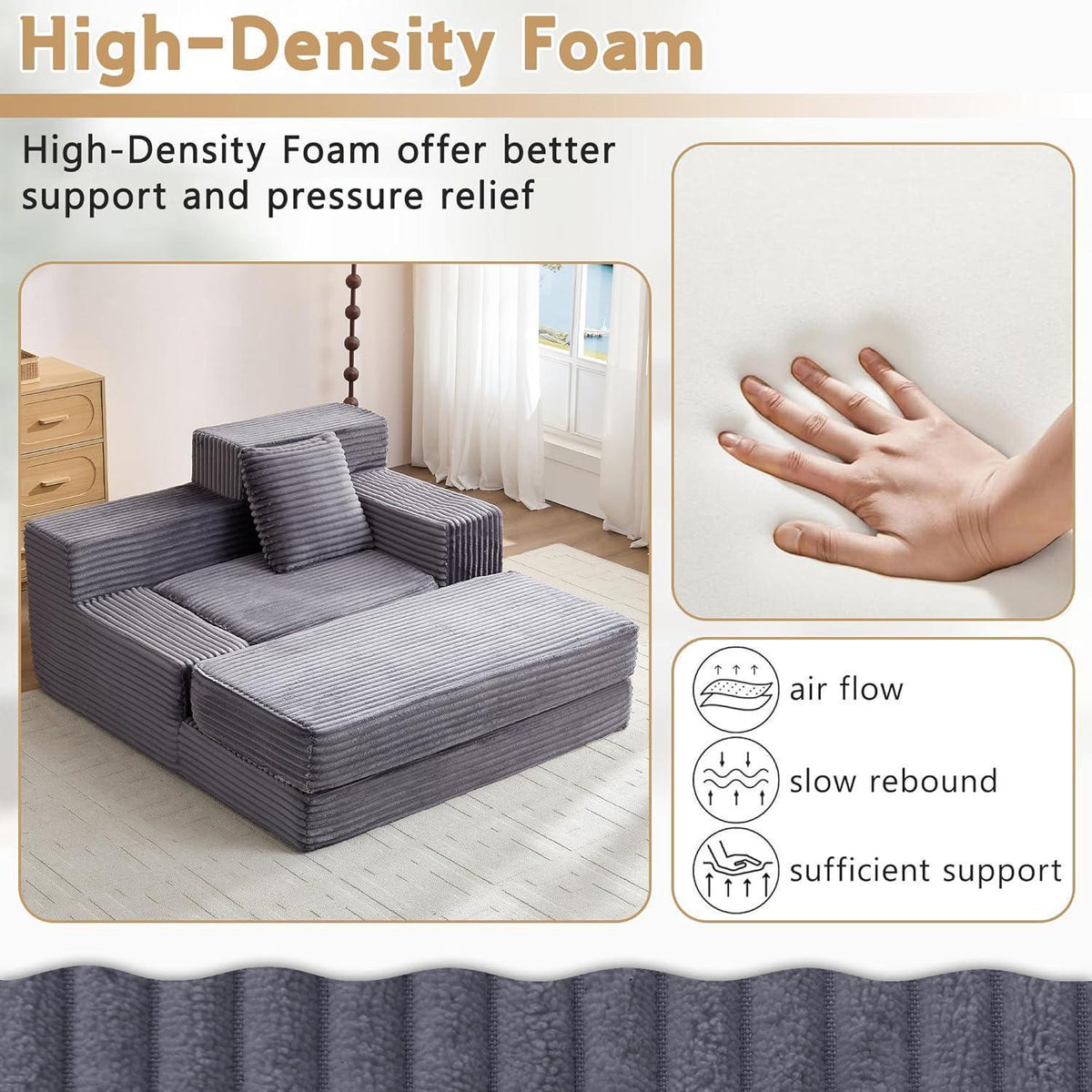 Schlafsofa Cord Grau – Komfortables Bettsofa für Wohnzimmer