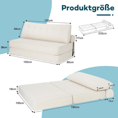 Faltbares Schlafsofa 3-in-1 – Schlafsessel & Couch Bett Beige