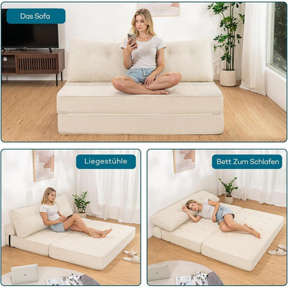 Faltbares Schlafsofa 3-in-1 – Schlafsessel & Couch Bett Beige