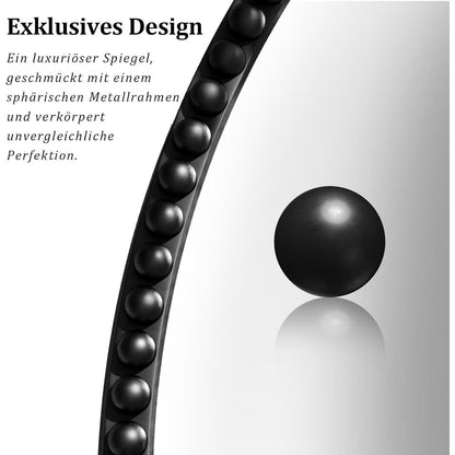 Runder Wandspiegel 80cm PU Perlenrahmen Schwarz – Retro Deko Spiegel