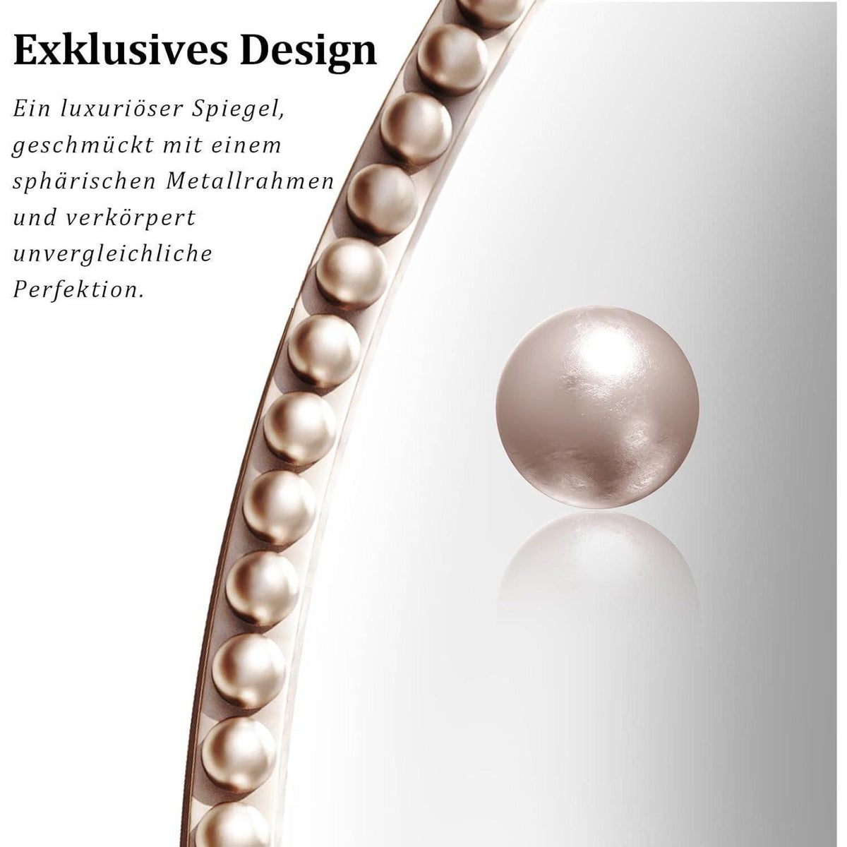 Runder Wandspiegel 90cm mit PU-Perlenrahmen in Silber – Retro Design