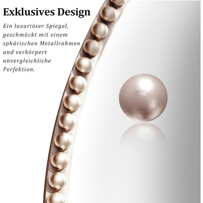 Runder Wandspiegel 90cm mit PU-Perlenrahmen in Silber – Retro Design