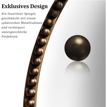Runder Wandspiegel 80cm PU Perlenrahmen Braun Retro Badspiegel
