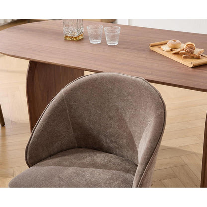 Esszimmerstühle 2er Set, Braun, Chenille Polsterstuhl mit Holzbeinen