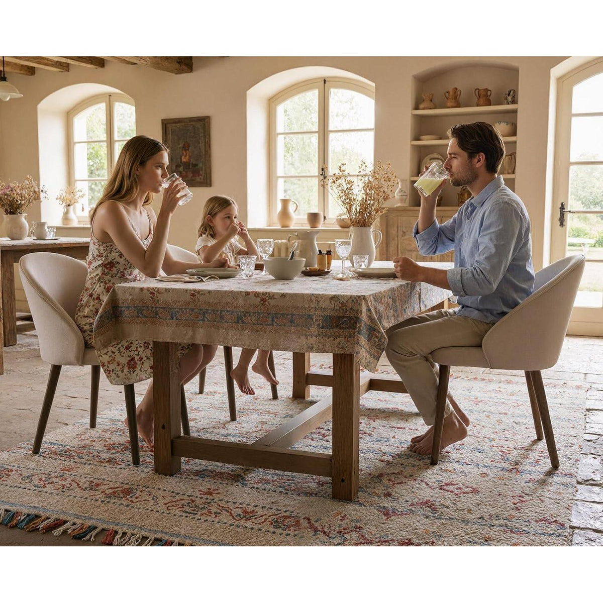 Esszimmerstühle 2er Set, Chenille Polsterstuhl mit Holzbeinen, Beige