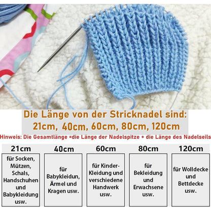 Rundstricknadel Set Edelstahl 9 Größen 2,5-10mm 60cm