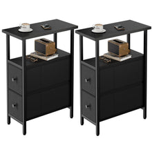 Schmaler Beistelltisch-Set 2x | Nachttisch mit Schubladen & Regal