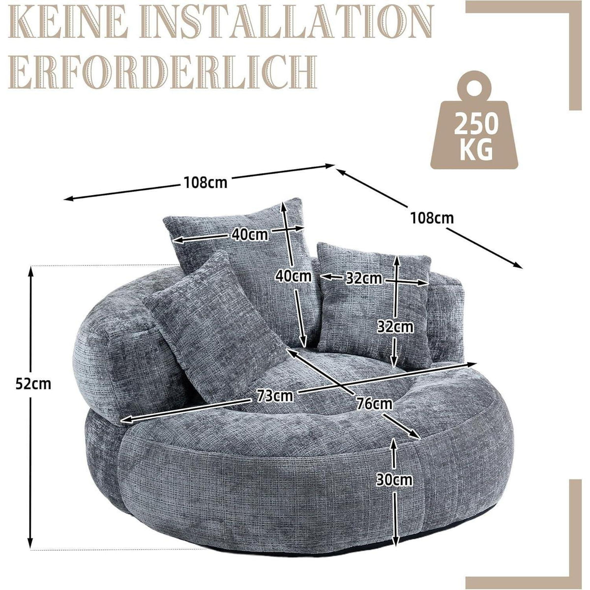Boneless Lounger Sitzsack Sofa | Grau, Hoher Komfort & Vielseitig