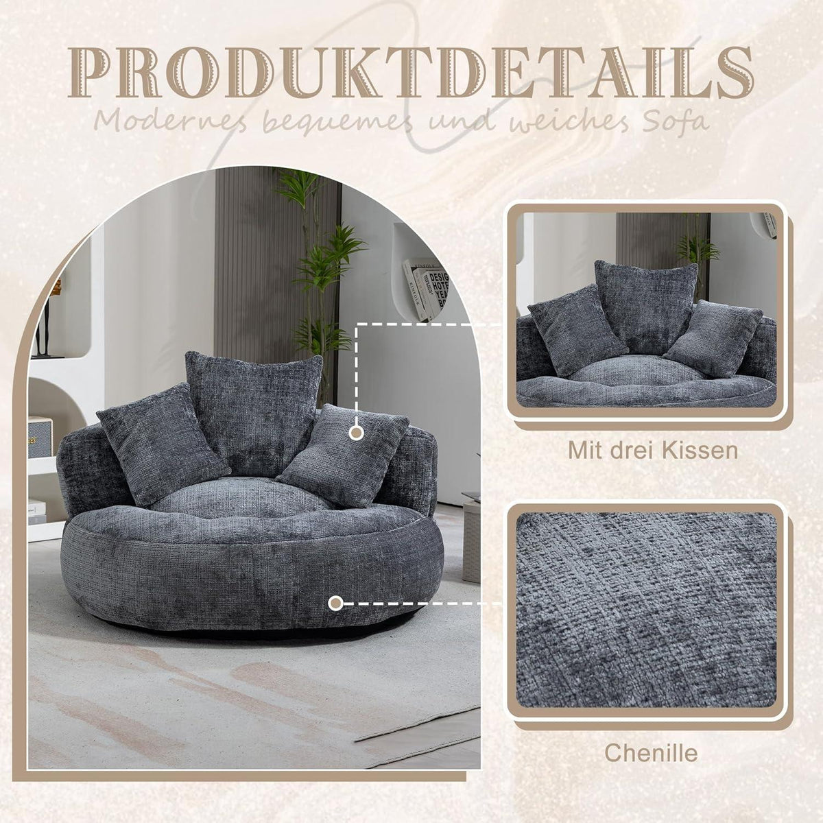 Boneless Lounger Sitzsack Sofa | Grau, Hoher Komfort & Vielseitig