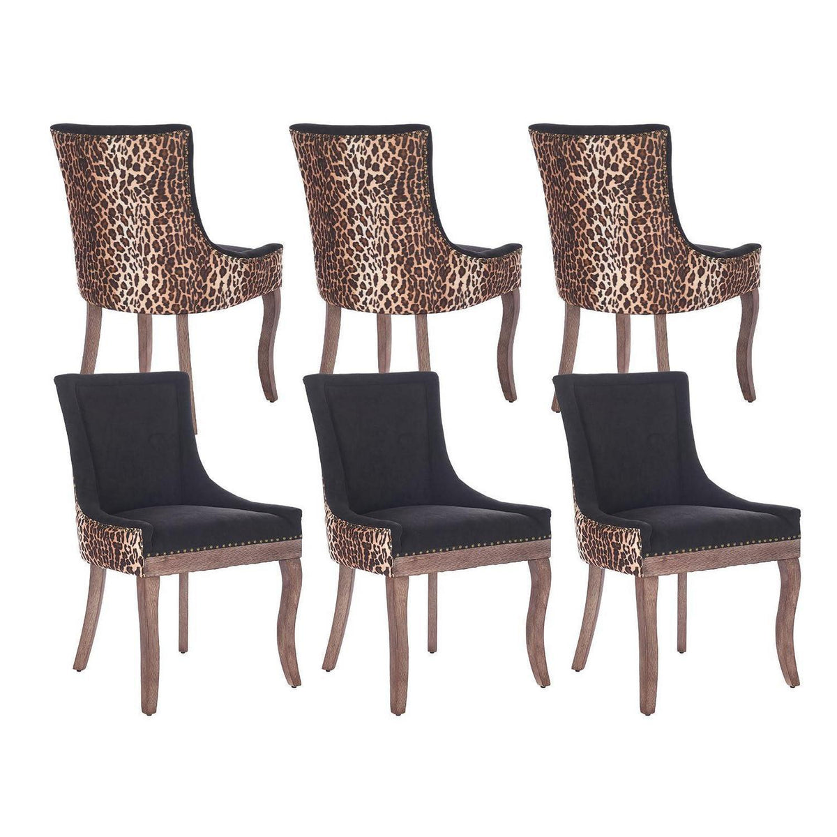 Esszimmerstuhl Set 6er – Leopardenmuster, Stoffbezug & Massivholz
