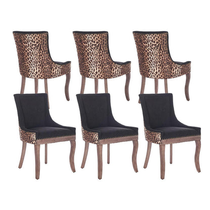 Esszimmerstuhl Set 6er – Leopardenmuster, Stoffbezug & Massivholz