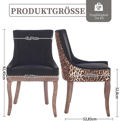 Esszimmerstuhl Set 6er – Leopardenmuster, Stoffbezug & Massivholz