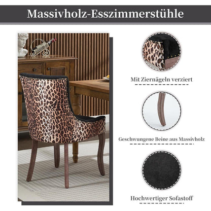 Esszimmerstuhl Set 6er – Leopardenmuster, Stoffbezug & Massivholz