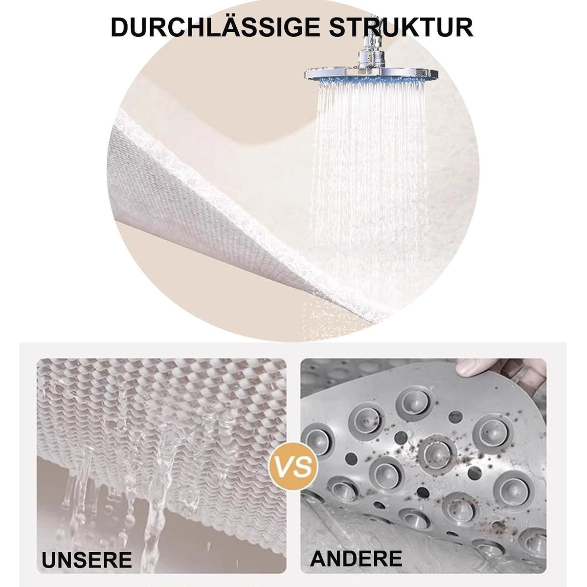 Rutschfeste Duschmatte 80x150 cm – Schnelltrocknend & Maßanpassbar
