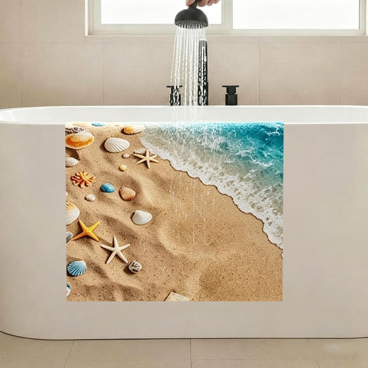 Rutschfeste Duschmatte 130x160cm mit Marinemuster & Ablaufloch