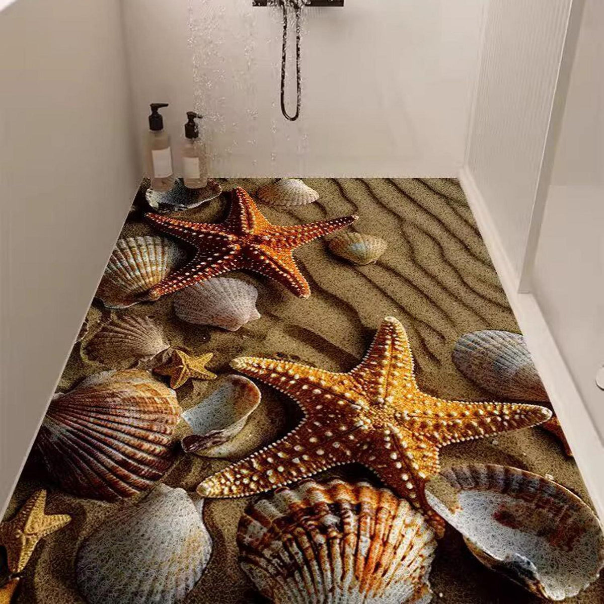 Rutschfeste Duschmatte 90x150 cm mit Seestern-Muster
