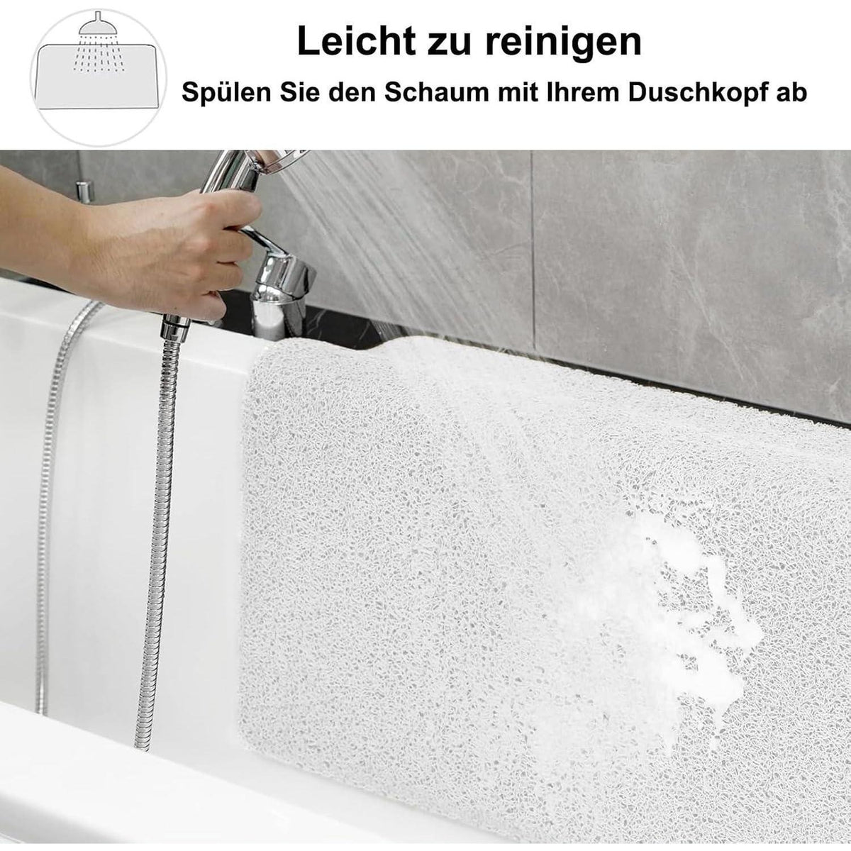 Rutschfeste Duschmatte 150x160 cm – 3D Muster & Ablaufloch