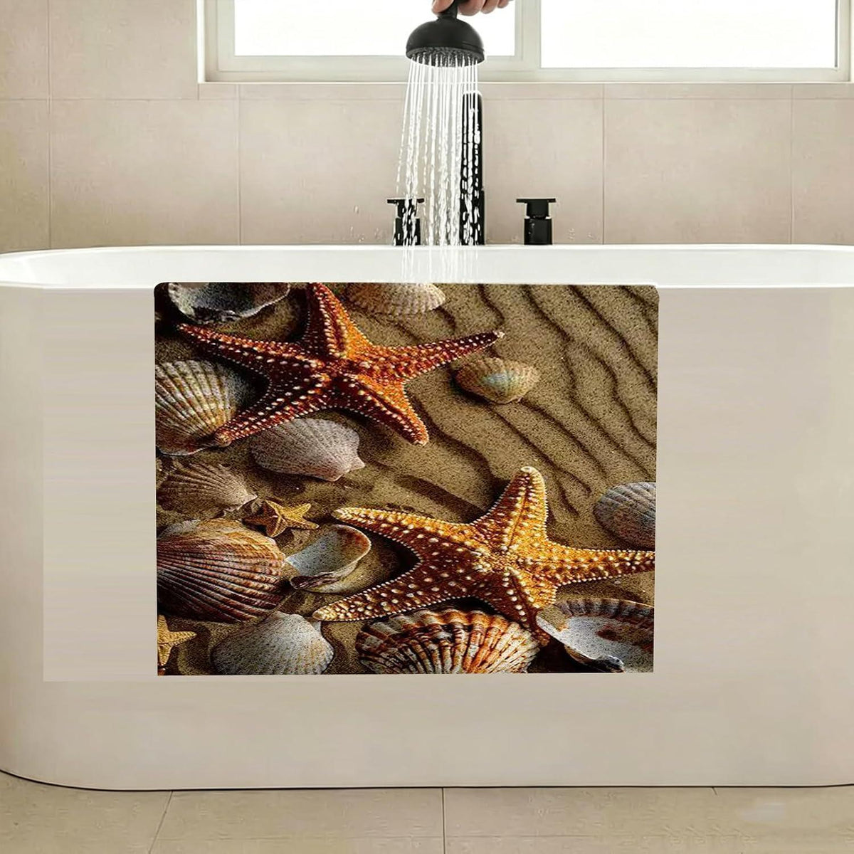 Rutschfeste Duschmatte 130x160 cm mit Seesternmuster