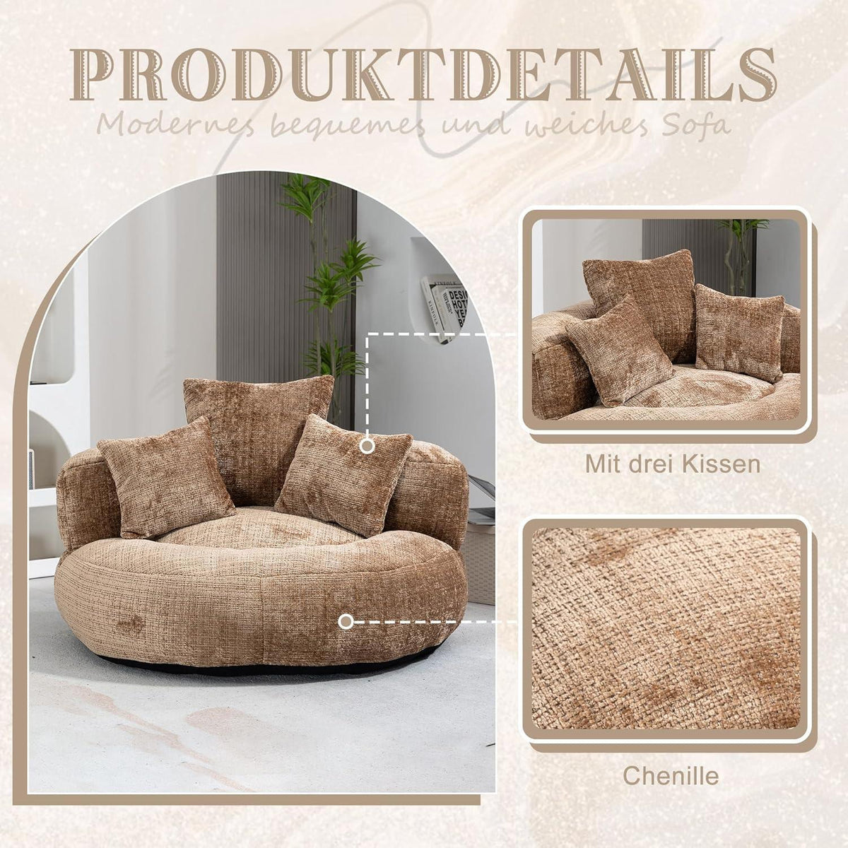 Lazy Sitzsack Sofa mit 3 Kissen – Bequemer Lounger