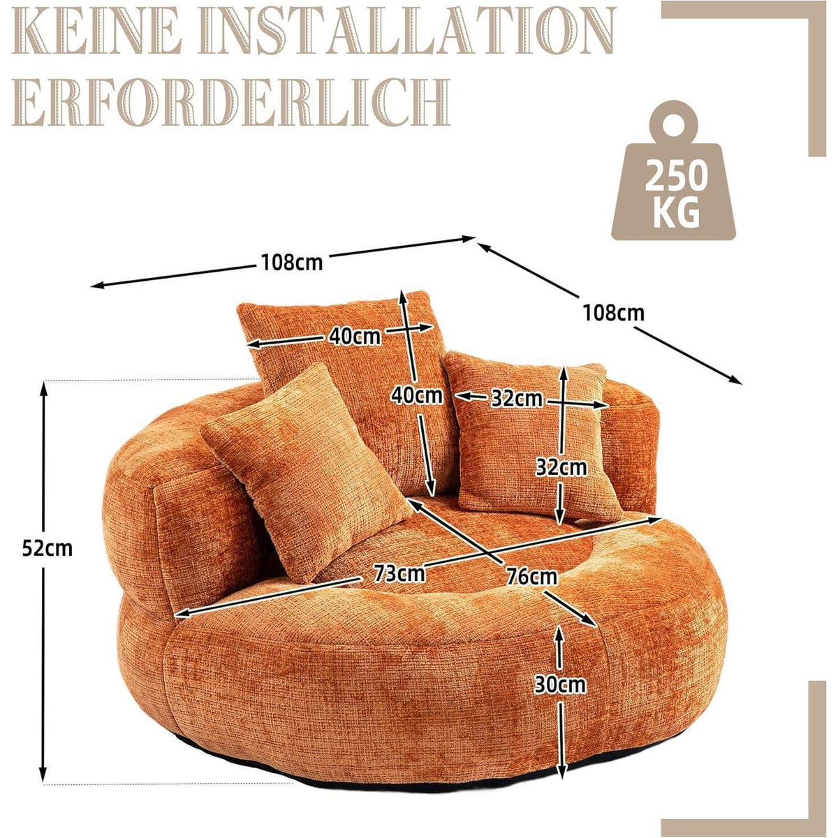 Lazy Sitzsack Sofa mit 3 Kissen – Komfort Lounger