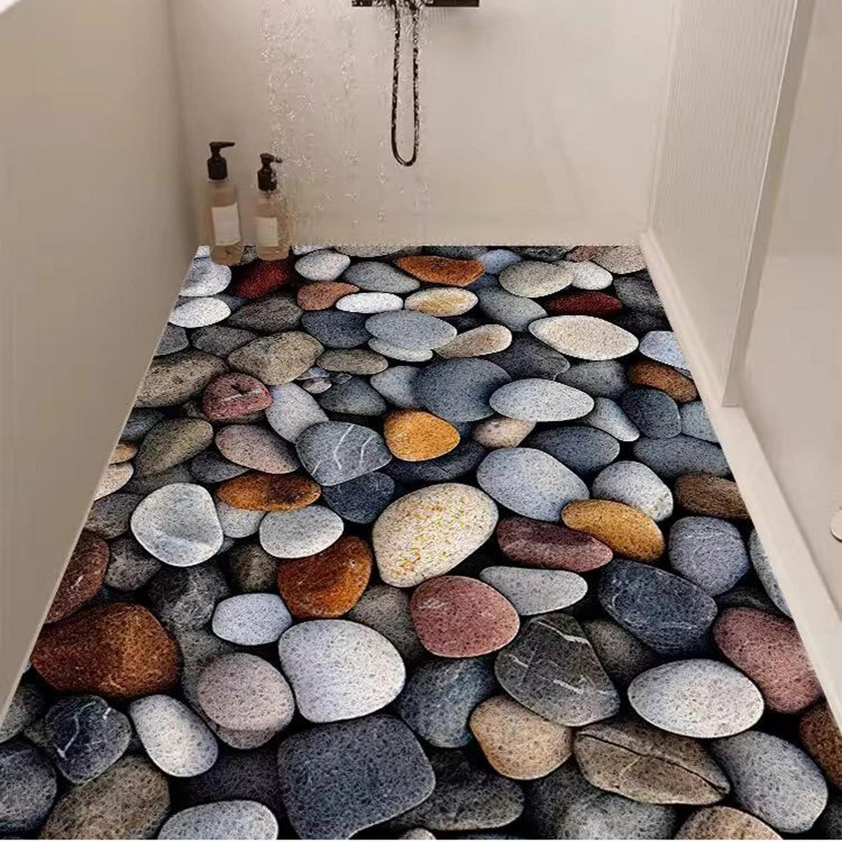 Rutschfeste Duschmatte 80x160 cm Kieselmuster mit Ablaufloch