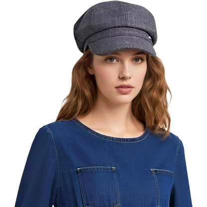 Vintage Damen Baskenmütze - Warme Schirmmütze Grau