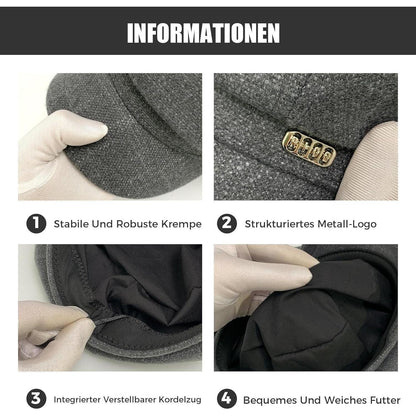 Vintage Damen Baskenmütze - Warme Schirmmütze Grau