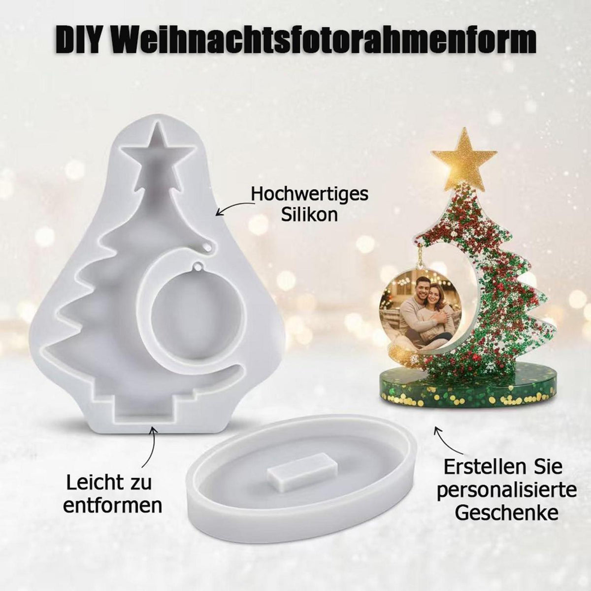 Epoxidharz Form Weihnachten: Baum & Fotorahmen mit Anhänger