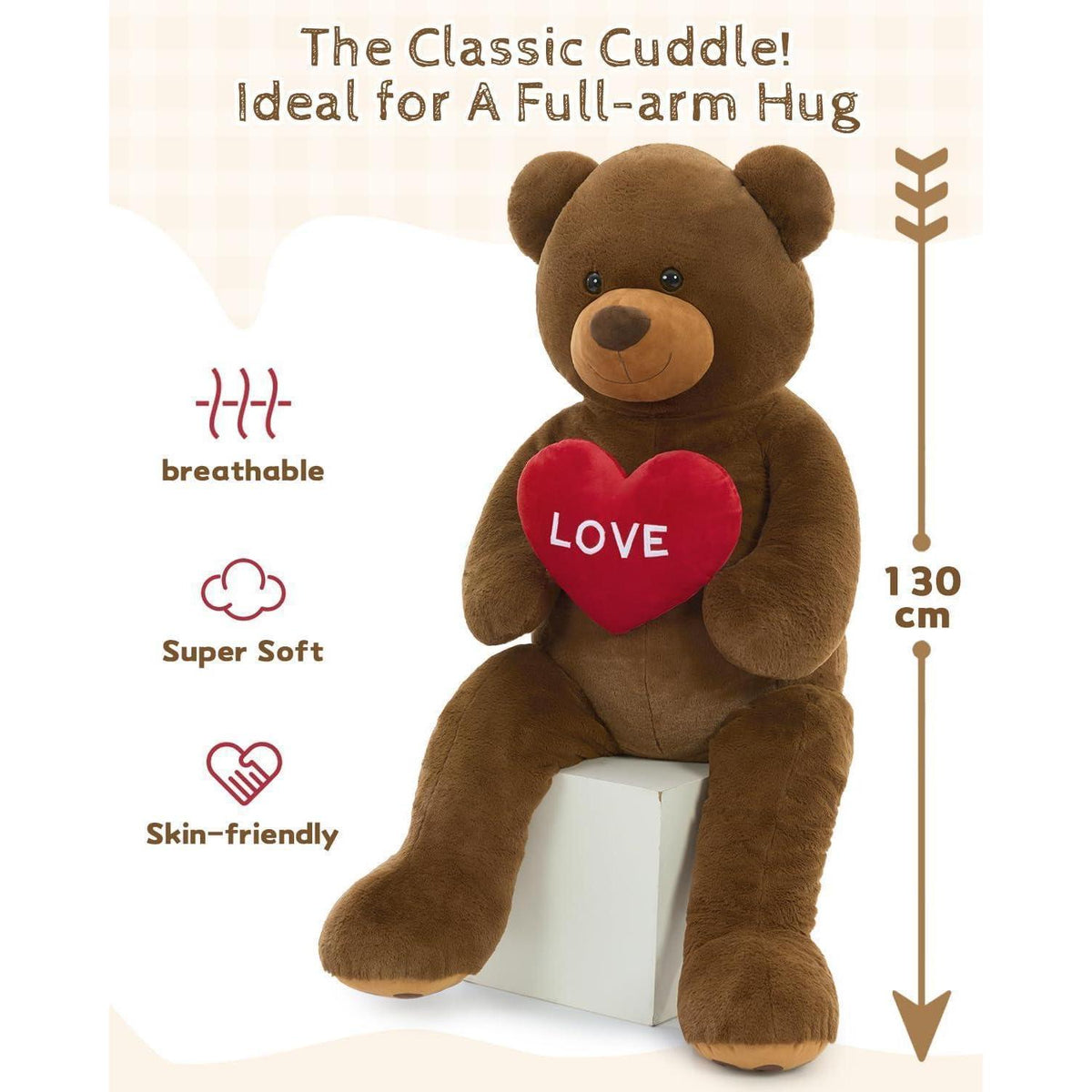 Riesiger 130cm Teddybär mit Herz – Kuscheltier & Valentinstagsgeschenk