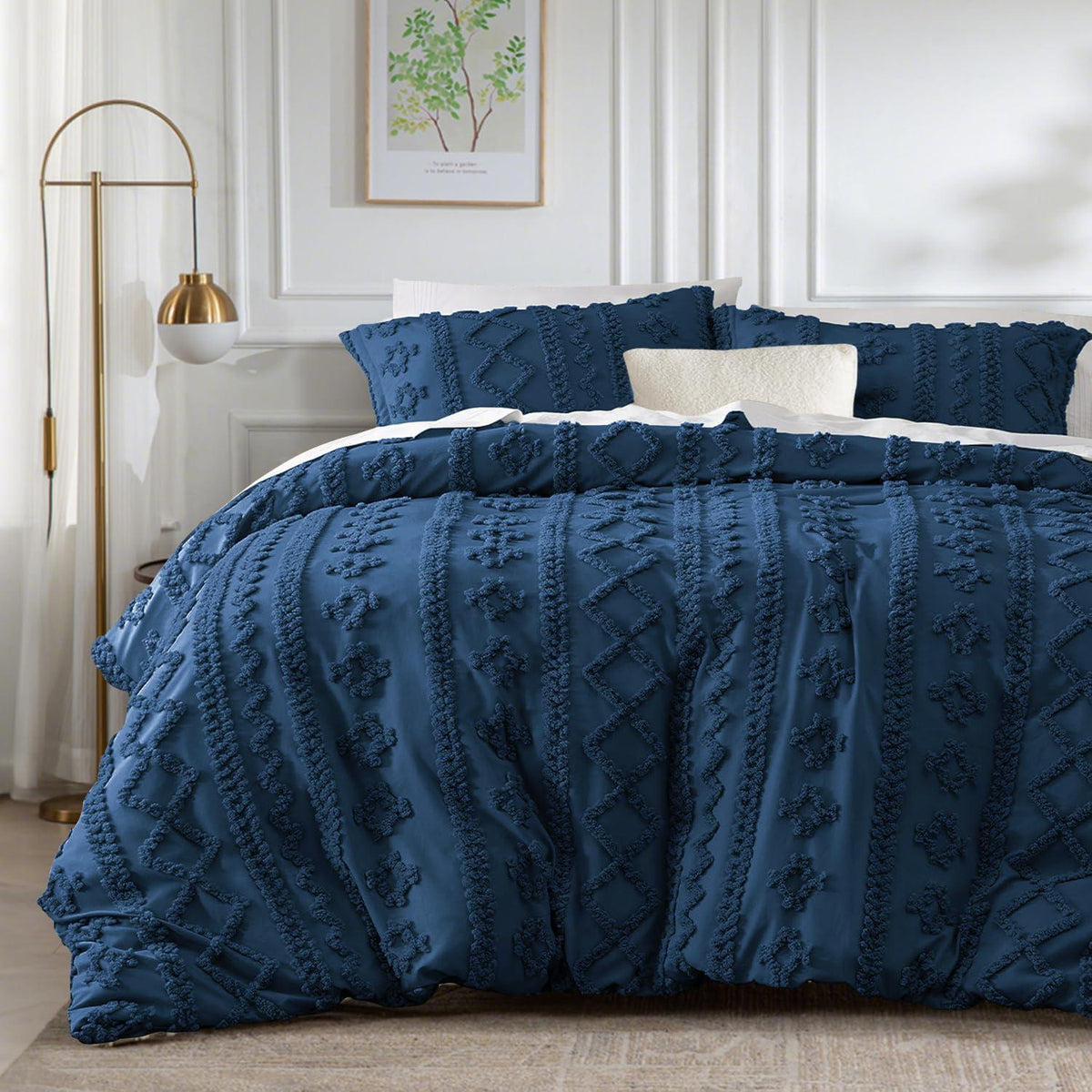 Getuftete Bettwäsche 220x240cm Blau – Boho Vintage Bettbezug Set