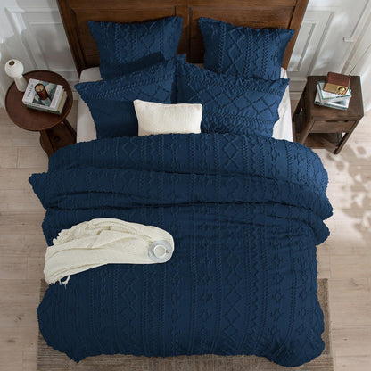 Getuftete Bettwäsche 220x240cm Blau – Boho Vintage Bettbezug Set