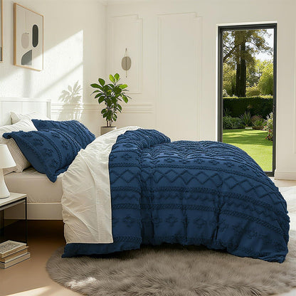 Getuftete Boho Bettwäsche 200x200 cm Blau Dunkelblau