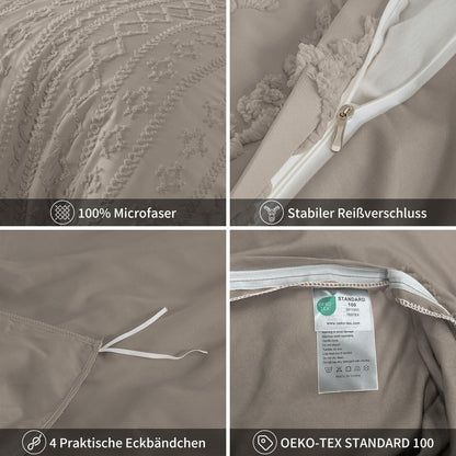 Getuftete Bettwäsche 220x240cm Khaki Boho Vintage Bettbezug Set