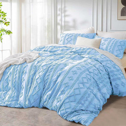Boho Bettwäsche Set 135x200 cm – Getuftet Blau Hellblau