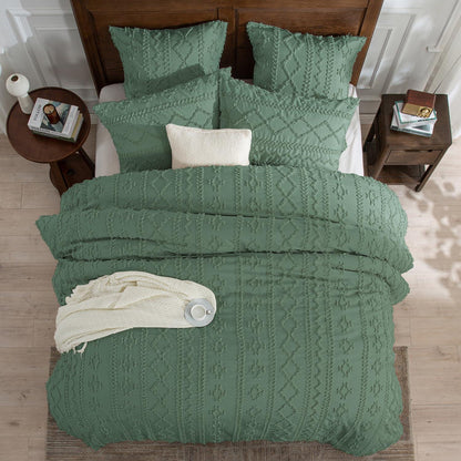 Boho Bettwäsche Set Dunkelgrün 200x220 mit Kissenbezügen