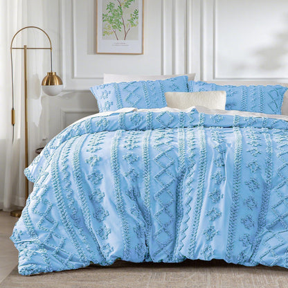 Boho Bettwäsche Set 200x220 – Getuftet, Vintage Blau