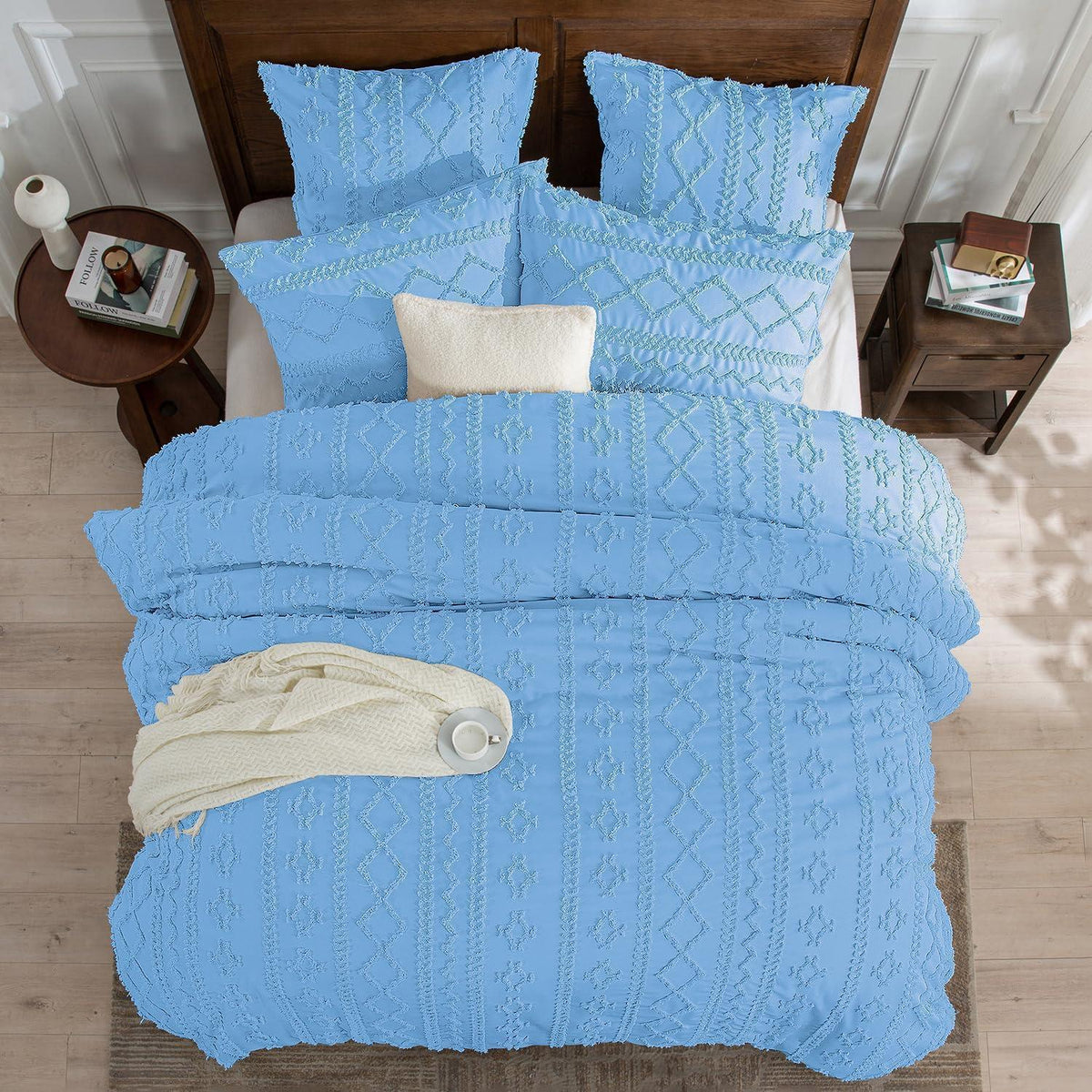 Boho Bettwäsche Set 200x220 – Getuftet, Vintage Blau