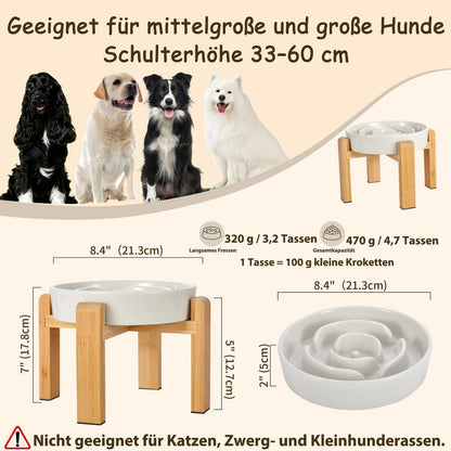 Erhöhter Keramik-Langsamfressnapf für Hunde – Milchweiß