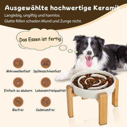 Erhöhter Keramik-Langsamfressnapf für Hunde – Milchweiß