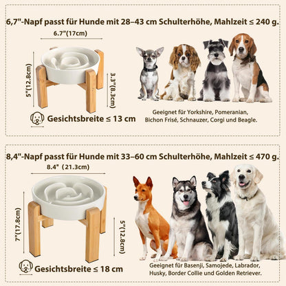 Erhöhter Keramik-Langsamfressnapf für Hunde – Milchweiß