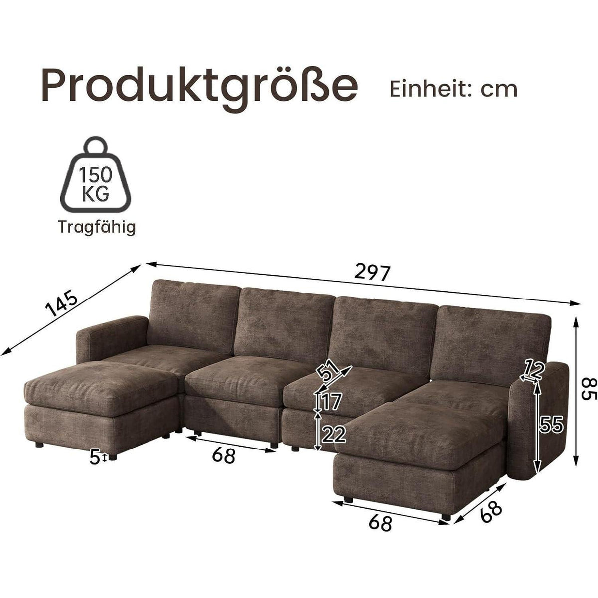 Modulares Cloud Sofa – Weiches Wohnzimmer Sofa mit Ottomanen