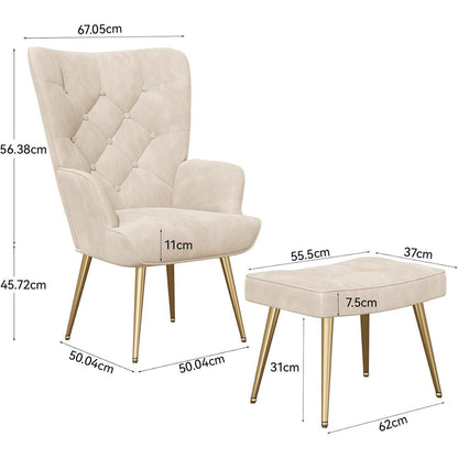 Loungesessel mit Hocker – Modernes Samt-Wohnzimmer Sofa Creme